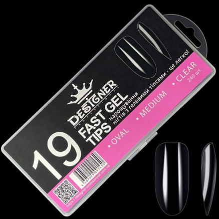 Fast gel tips №19 (Oval, medium size) - Гелеві типси Designer
