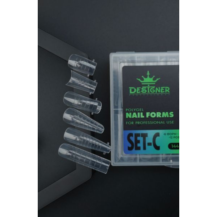 Polygel Nail Forms SET-C, 144 шт. (6 форм) - Верхні форми Designer