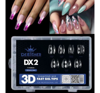 Diamond Mix Fast Gel Tips (DX2) - гелевые типсы Designer 7 форм, 336 шт/уп