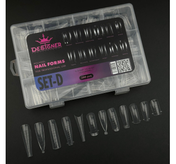 Polygel Nail Forms SET-D, 288 шт. (12 форм) - Верхні форми Designer