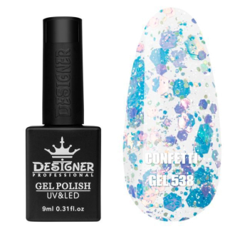 Гель лак Confetti 538 Designer (9мл.) - з конфетті різних розмірів