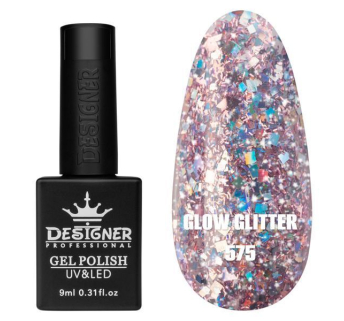 Гель лак Clow Glitter 575 Designer (9мл.) - з пластівцями хамелеон різних розмірів та гліттером