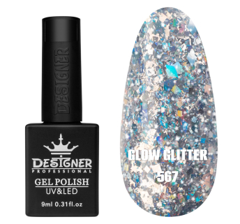 Гель лак Clow Glitter 567 Designer (9мл.) - з пластівцями хамелеон різних розмірів та гліттером