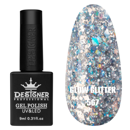 Гель лак Clow Glitter 567 Designer (9мл.) - з пластівцями хамелеон різних розмірів та гліттером