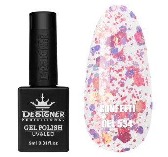 Гель лак Confetti 534 Designer (9мл.) - з конфетті різних розмірів
