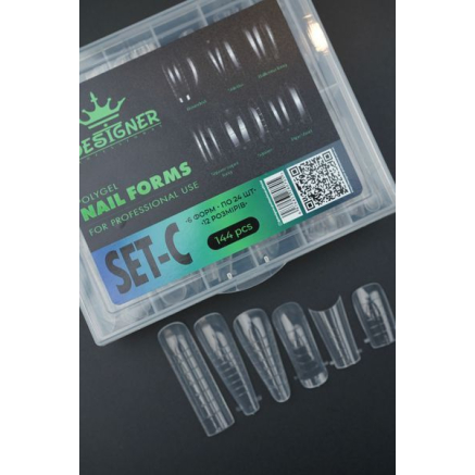 Polygel Nail Forms SET-C, 144 шт. (6 форм) - Верхні форми Designer