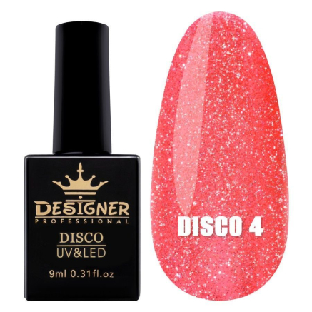 Світловідбивний гель-лак №4 (Кораловий), 9 мл. - Disco gel polish Designer