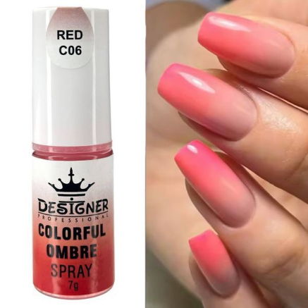 Colorful Ombre Spray, 7 г. Red C06 (Червоний) - спрей пудра Designer для створення омбре на нігтях