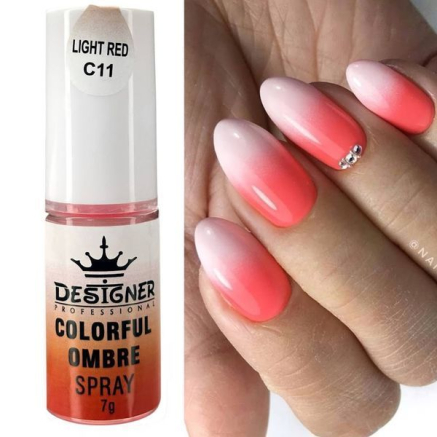 Colorful Ombre Spray, 7 г. Light Red C11 (Світло-червоний) - спрей пудра Designer для створення омбре на нігтях