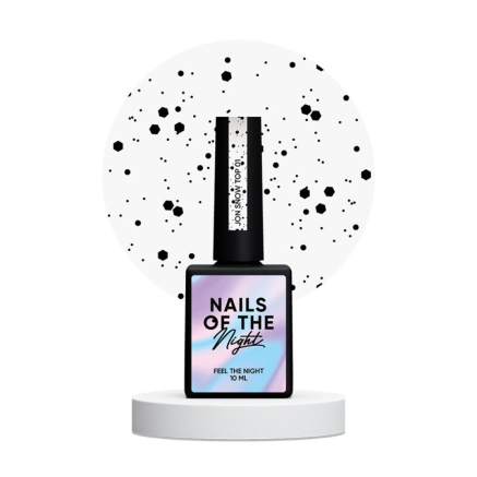 Топ глянцевый без липкого слоя Nails Of The Night Snow Top 01 Jon с черными шестигранниками разных размеров. 10 мл (4828632108507)