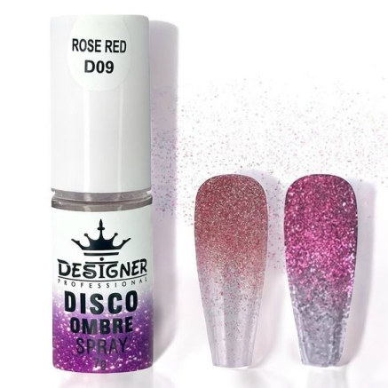 Disco Ombre Spray (7 г.) Rose Red D09 - світловідбивна спрей пудра Designer для створення омбре на нігтях