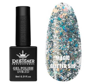 Гель лак Magic glitter 519 Designer (9мл.) - з пластівцями різних розмірів та блискітками хамелеон