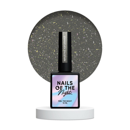 Топ светоотражающий без липкого слоя Nails Of The Night Reflective Top Shimmer с золотым шиммером. 10 мл (4820991524004)