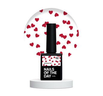 Топ для гель-лака без липкого слоя Nails Of The Day Kupidon Top 02 с бордовыми сердечками 10 мл (4824216838808)