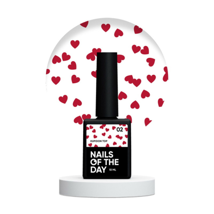Топ для гель-лака без липкого слоя Nails Of The Day Kupidon Top 02 с бордовыми сердечками 10 мл (4824216838808)