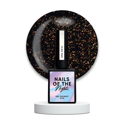 Топ глянцевый без липкого слоя Nails Of The Night Opal Top 01 без УФ фильтра с опаловыми золотистыми блестками. 10 мл (4820991503009)