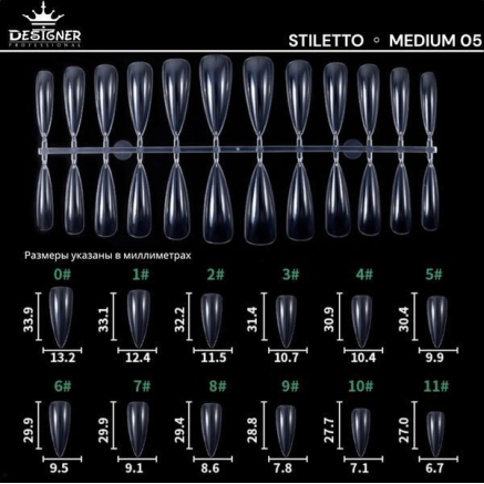 Fast gel tips №5 (Stiletto, medium size) - Гелеві типси Designer