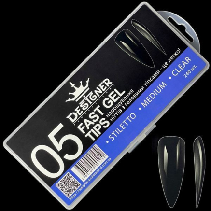 Fast gel tips №5 (Stiletto, medium size) - Гелеві типси Designer