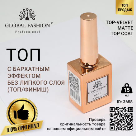 Топ із оксамитовим ефектом без липкого шару (топ/фініш) Global Fashion, Matte Top Coat 15 мл