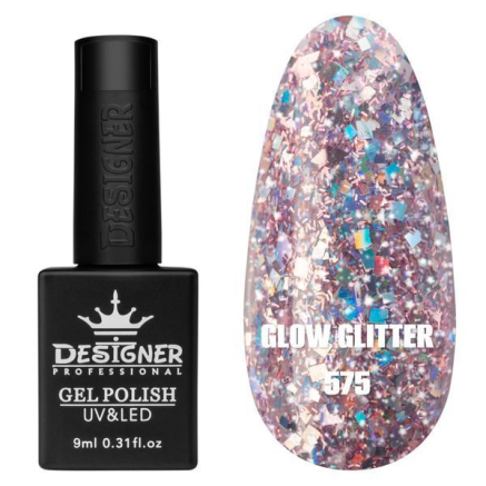 Гель лак Clow Glitter 575 Designer (9мл.) - з пластівцями хамелеон різних розмірів та гліттером