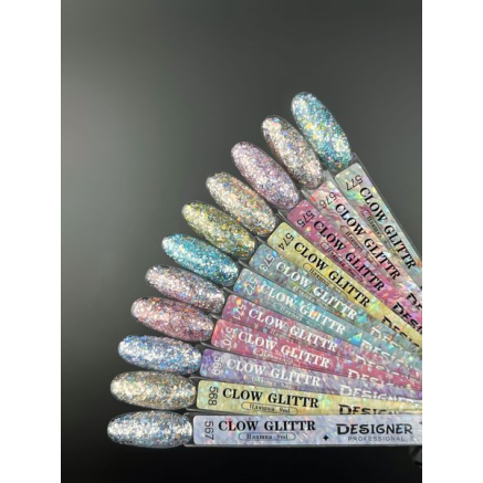 Гель лак Clow Glitter 575 Designer (9мл.) - з пластівцями хамелеон різних розмірів та гліттером