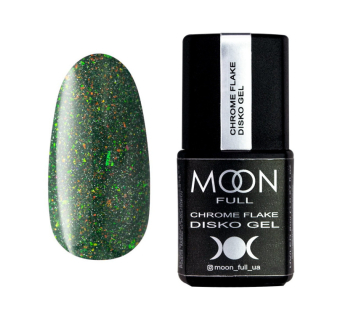 Гель-лак Moon Full Chrome Flake Disko 004 полиново-зелений із золотаво-зеленими шимерами та слюдою. світловідбиваючий. 8 мл (5908254192654)
