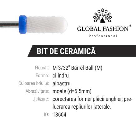 Керамічна насадка, закруглений циліндр, синя насічка, M 3/32* Barrel Ball (M)