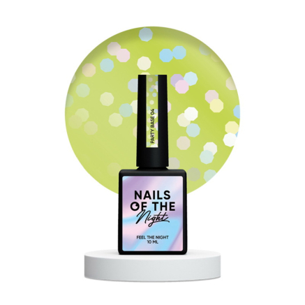 База камуфлирующая Nails Of The Night Party Base 04. неоновый лимонно-зеленый с голографическими шестигранниками. 10 мл (4824355757008)
