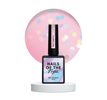 База камуфлирующая Nails Of The Night Party Base 03. молочно-розовый с голографическими шестигранниками. 10 мл (4829071801004)
