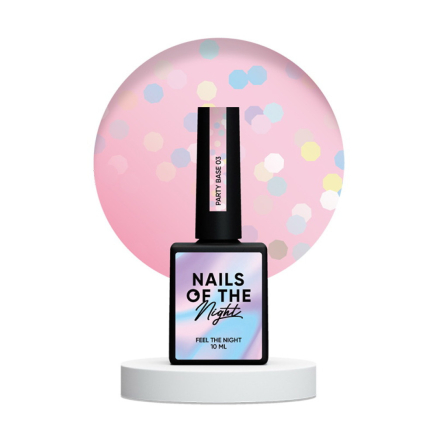 База камуфлирующая Nails Of The Night Party Base 03. молочно-розовый с голографическими шестигранниками. 10 мл (4829071801004)
