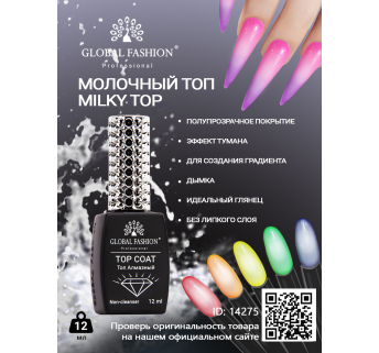 Молочный топ без липкого слоя (топ/финиш) Global Fashion Milk Top Coat, 12 мл