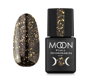 Топ для гель-лака без липкого слоя Moon Full Top Shimmer Gold 1020 с золотой поталью 8 мл (5905123018244)