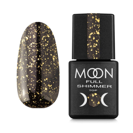 Топ для гель-лака без липкого слоя Moon Full Top Shimmer Gold 1020 с золотой поталью 8 мл (5905123018244)