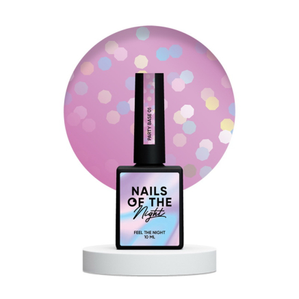 База камуфлирующая Nails Of The Night Party Base 01. неоново-лиловый с голографическими шестигранниками. 10 мл (4829080801002)