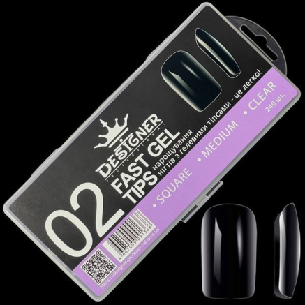 Fast gel tips №2 (Square, medium size) - Гелеві типси Designer