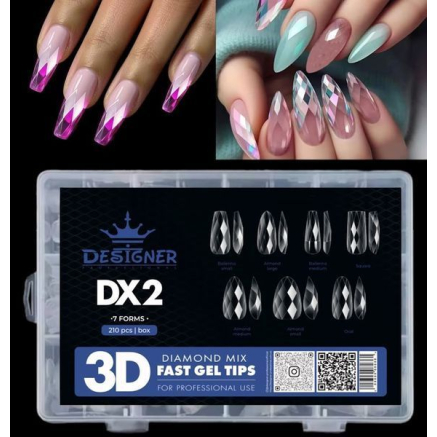 Diamond Mix Fast Gel Tips (DX2) - тіпси гелеві Designer 7 форм, 336 шт/уп