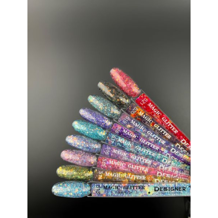 Гель лак Magic glitter 516 Designer (9мл.) - з пластівцями різних розмірів та блискітками хамелеон