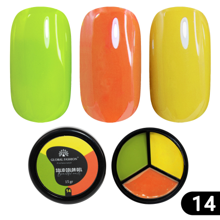 Гель-фарба Solid color gel - 3, підвищеної густини 15 гр, Lemon 14