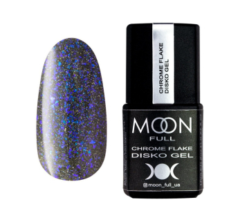 Гель-лак Moon Full Chrome Flake Disko 003 сіро-синій із сріблясто-синіми шимерами та слюдою. світловідбиваючий. 8 мл (5908254192647)