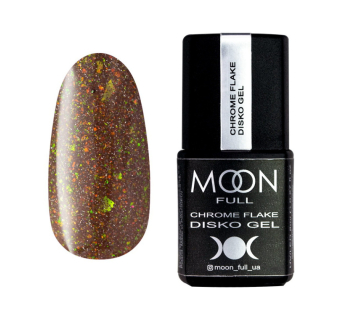 Гель-лак Moon Full Chrome Flake Disko 005 кавовий із золотистими та кольоровими шимерами та слюдою. світловідбиваючий. 8 мл (5908254192661)