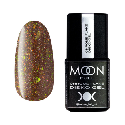 Гель-лак Moon Full Chrome Flake Disko 005 кавовий із золотистими та кольоровими шимерами та слюдою. світловідбиваючий. 8 мл (5908254192661)