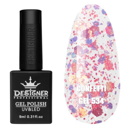 Гель лак Confetti 534 Designer (9мл.) - з конфетті різних розмірів