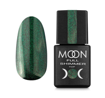 Топ для гель-лака без липкого слоя Moon Full Top Shimmer 1028 с зеленым жемчужным микроблеском 8 мл (5905123021466)