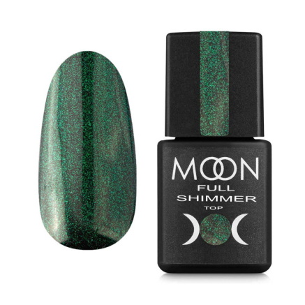Топ для гель-лака без липкого слоя Moon Full Top Shimmer 1028 с зеленым жемчужным микроблеском 8 мл (5905123021466)
