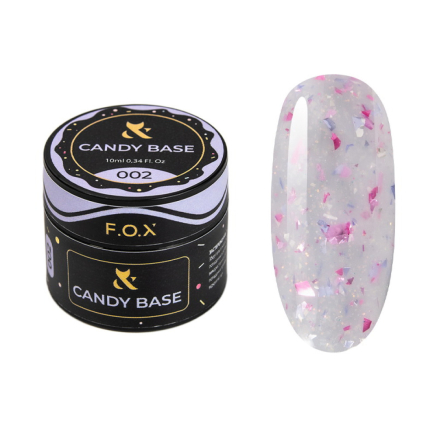 База кольорова F.O.X Base Candy 002 молочний з блискітками та рожево-фіолетовою поталлю 10 мл (390136044987)