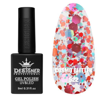Гель лак Cosmo Glitter 522 Designer (9мл.) - з конфетті різних розмірів