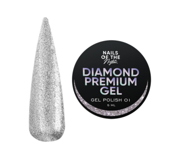 Гель-лак Nails Of The Night Diamond Premium Gel 01. серебряный с мелкой металлической поталью. 5 мл (4824343078306)