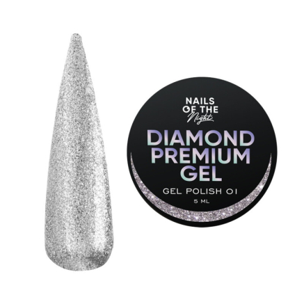 Гель-лак Nails Of The Night Diamond Premium Gel 01. срібний з дрібною металевою поталлю. 5 мл (4824343078306)