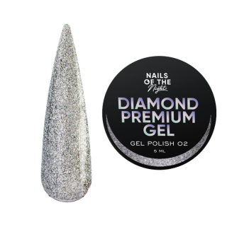 Гель-лак Nails Of The Night Diamond Premium Gel 02. серебряный голографик с мелкой металлической поталью. 5 мл (4824343077002)