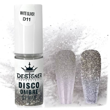 Disco Ombre Spray (7 г.) White Silver D11 - світловідбивна спрей пудра Designer для створення омбре на нігтях